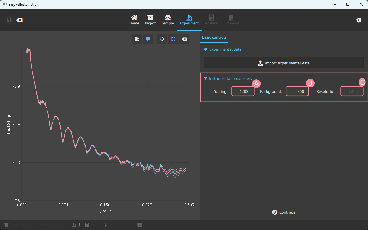 Setting experimental parameters
